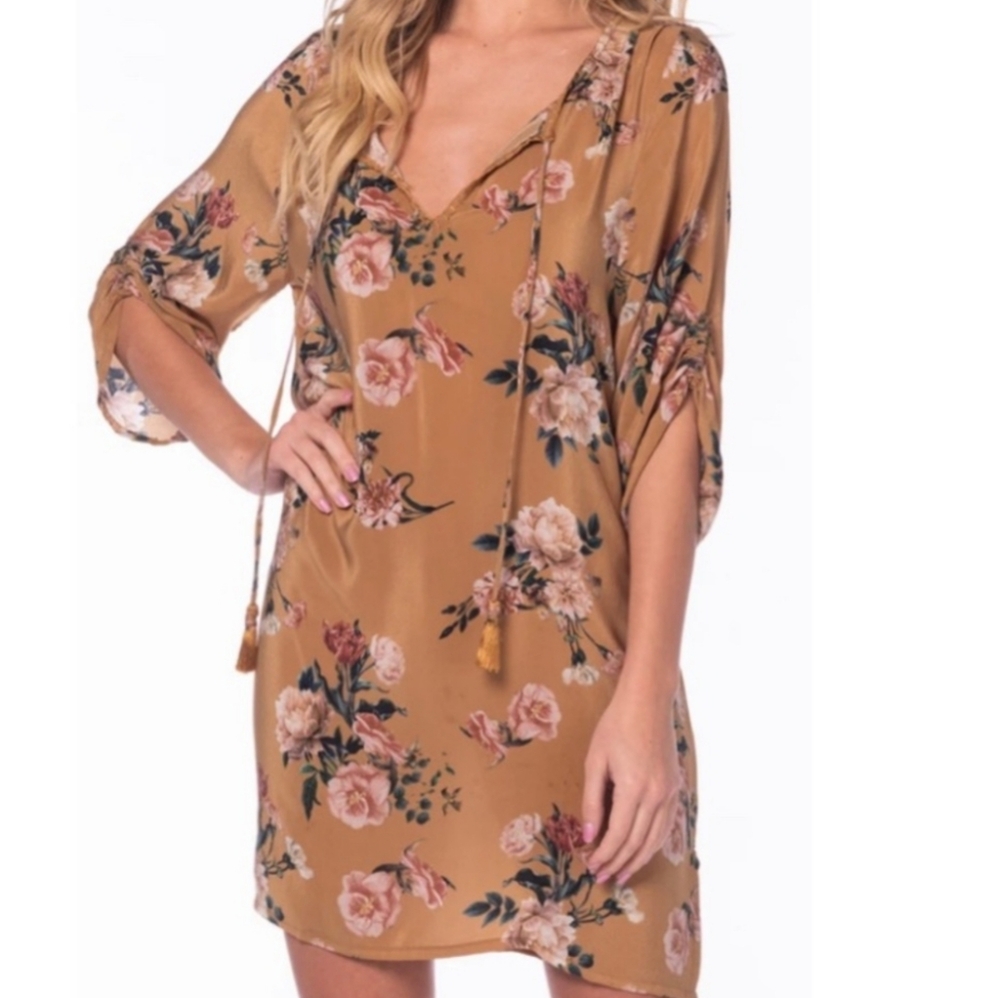 NWOT Tolani Sanya yellow pink white green floral tunic sheath dress Womens - Picture 3 of 8